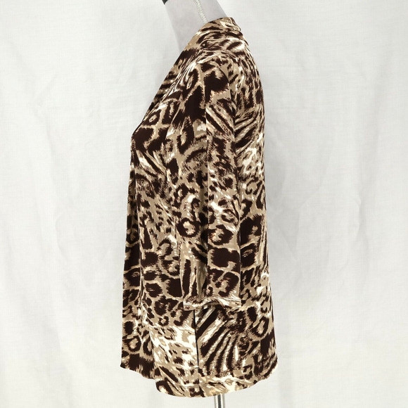 Chicos Travelers Jacket 1 Womens Medium 8 Animal Print Beige Brown Stretch Knit - Picture 11 of 15